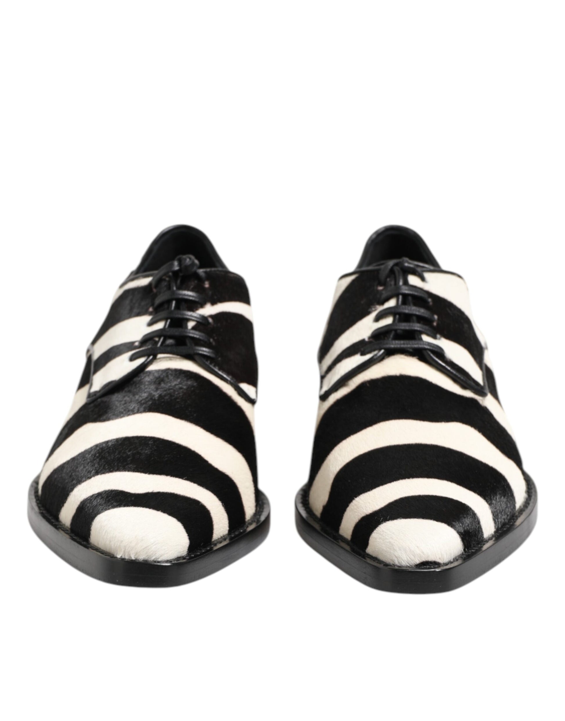 Dolce & Gabbana Black and White Zebra Pony Fur Derby Shoes