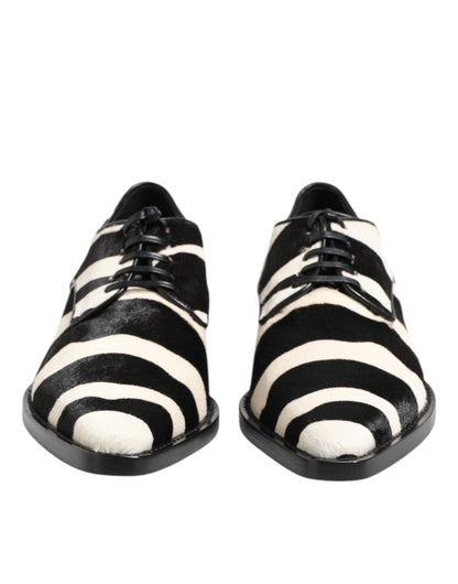 Dolce & Gabbana Black and White Zebra Pony Fur Derby Shoes