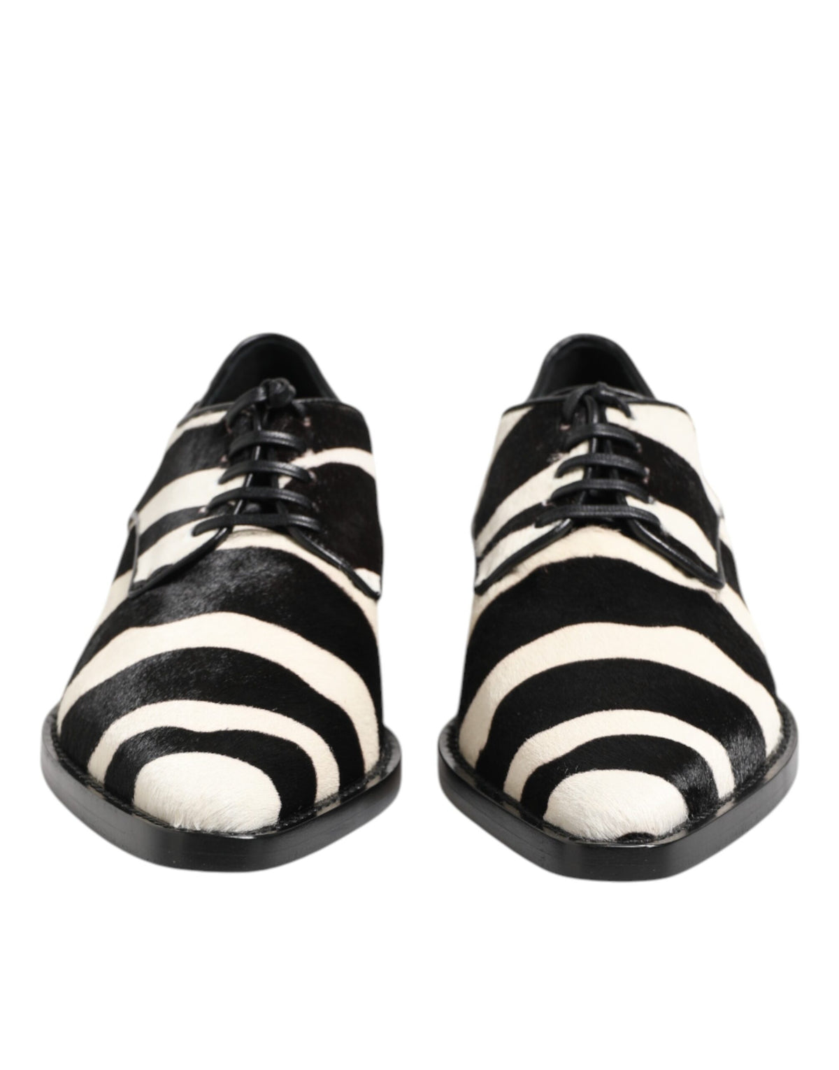 Dolce & Gabbana Black and White Zebra Pony Fur Derby Shoes