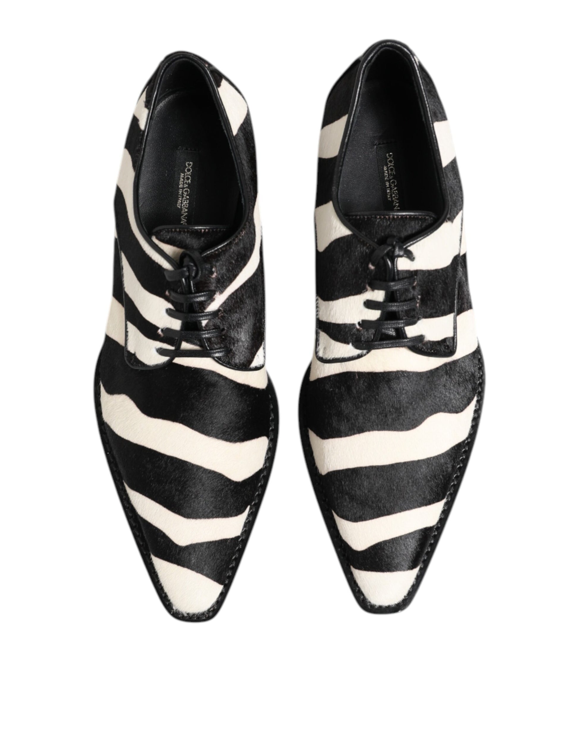Dolce & Gabbana Black and White Zebra Pony Fur Derby Shoes