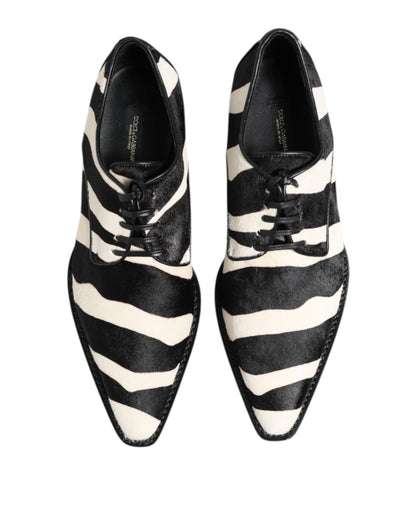 Dolce & Gabbana Black and White Zebra Pony Fur Derby Shoes