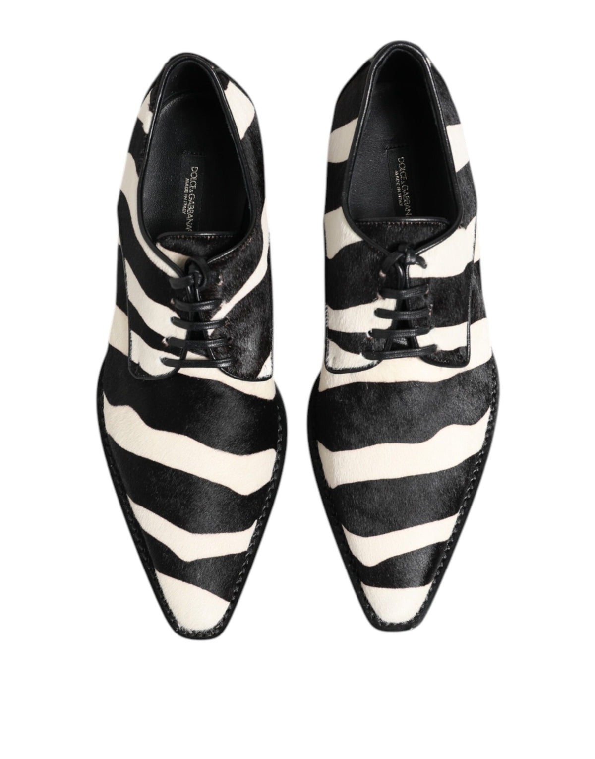 Dolce & Gabbana Black and White Zebra Pony Fur Derby Shoes