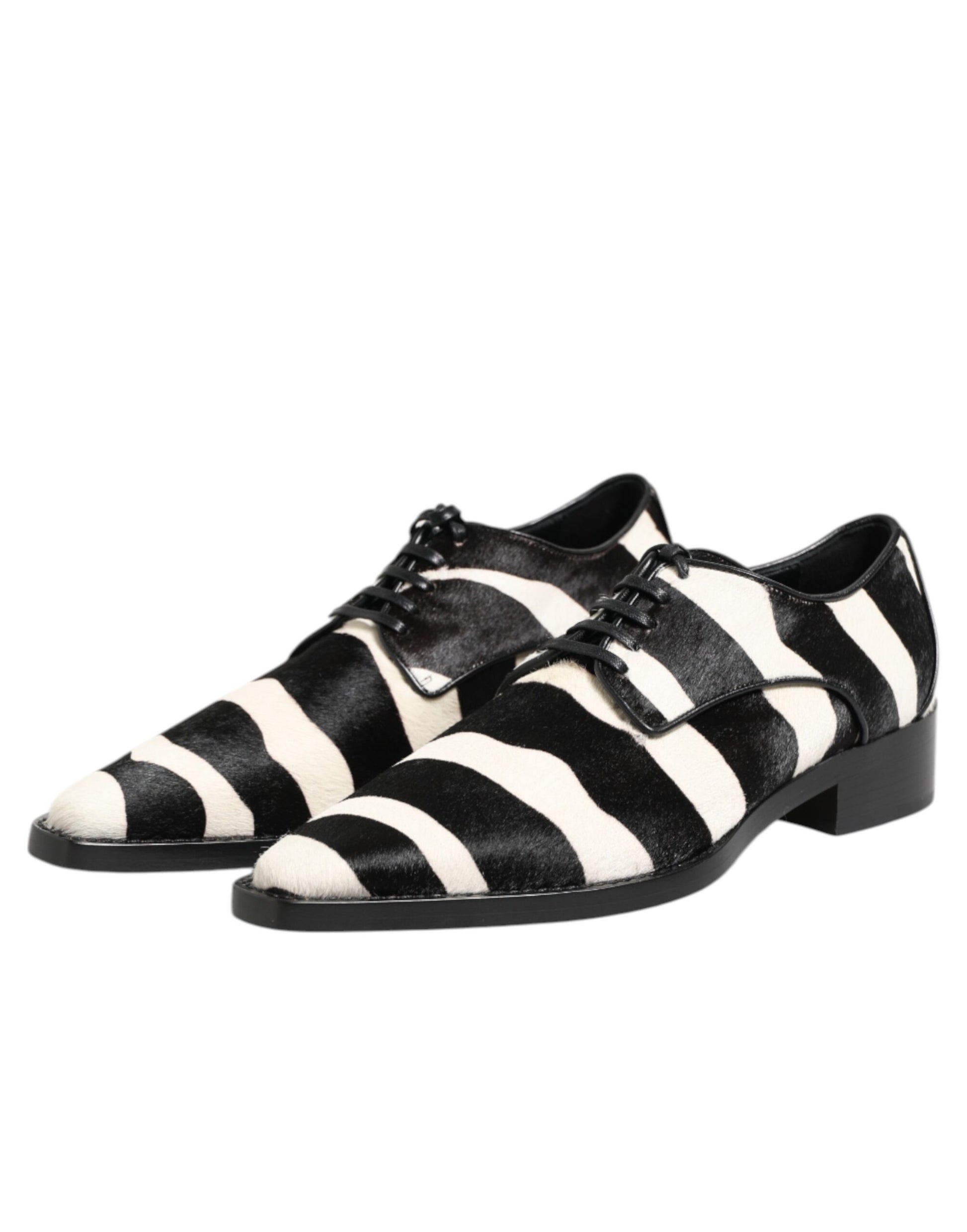 Dolce & Gabbana Black and White Zebra Pony Fur Derby Shoes