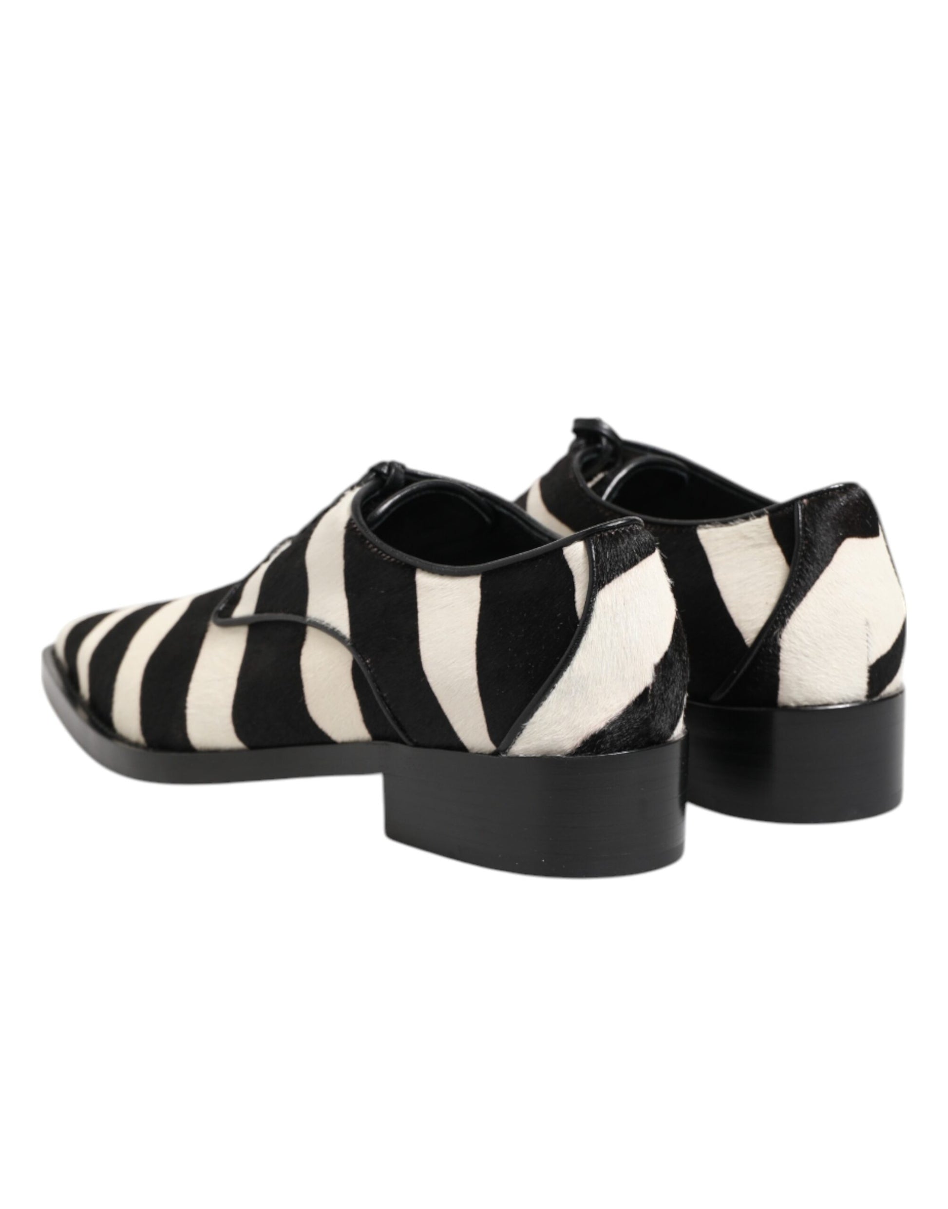 Dolce & Gabbana Black and White Zebra Pony Fur Derby Shoes