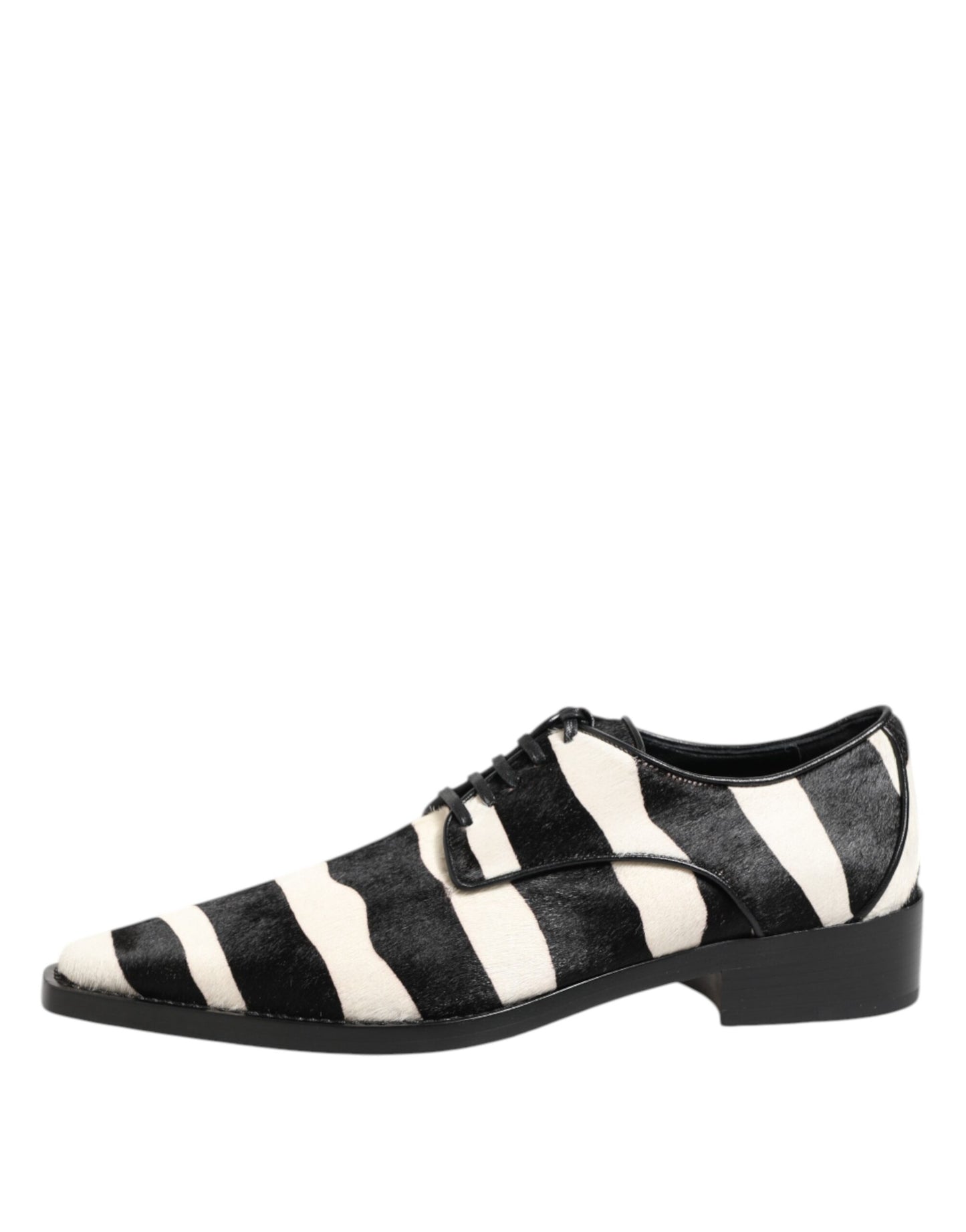 Dolce & Gabbana Black and White Zebra Pony Fur Derby Shoes
