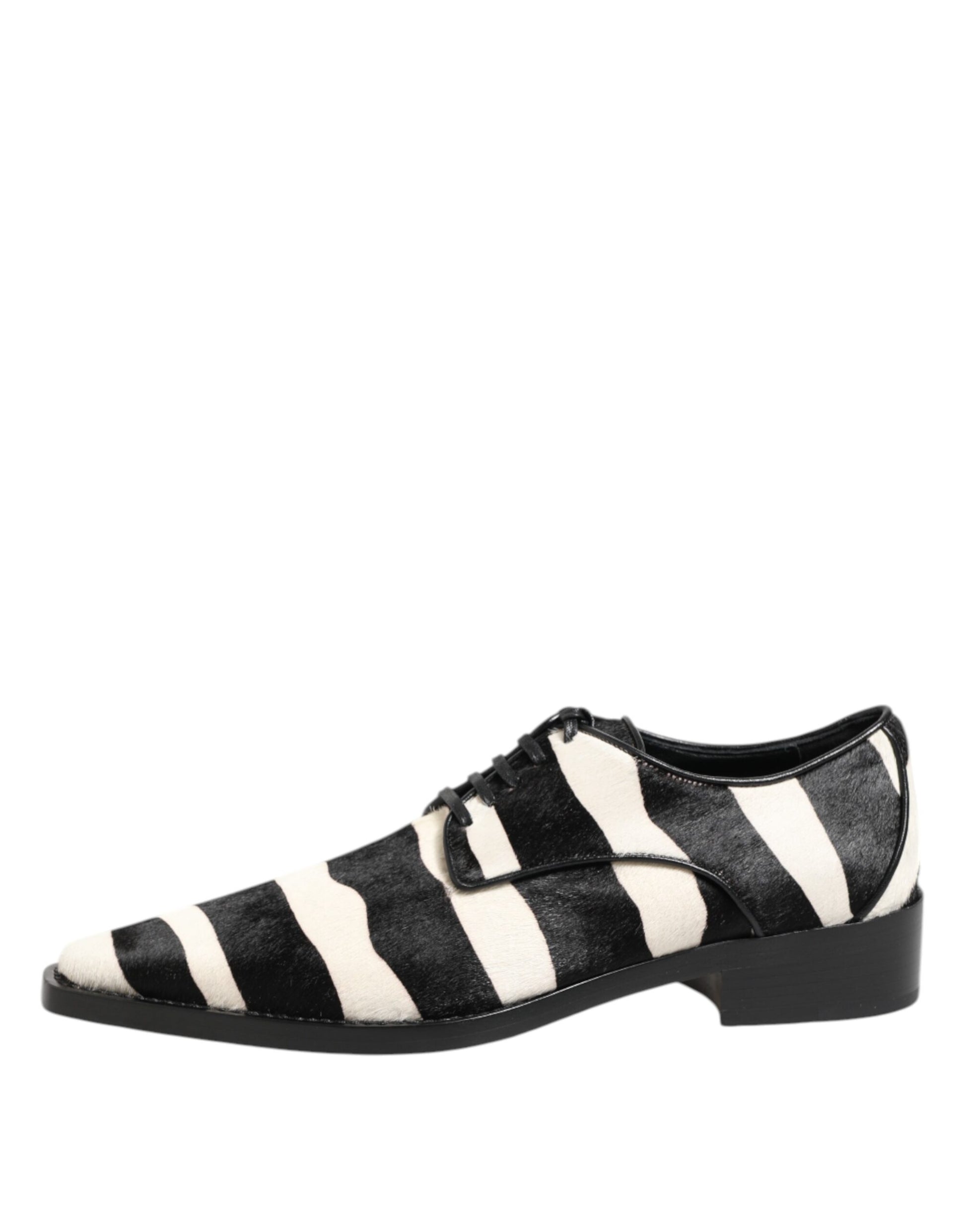 Dolce & Gabbana Black and White Zebra Pony Fur Derby Shoes