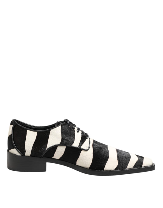 Dolce & Gabbana Black and White Zebra Pony Fur Derby Shoes