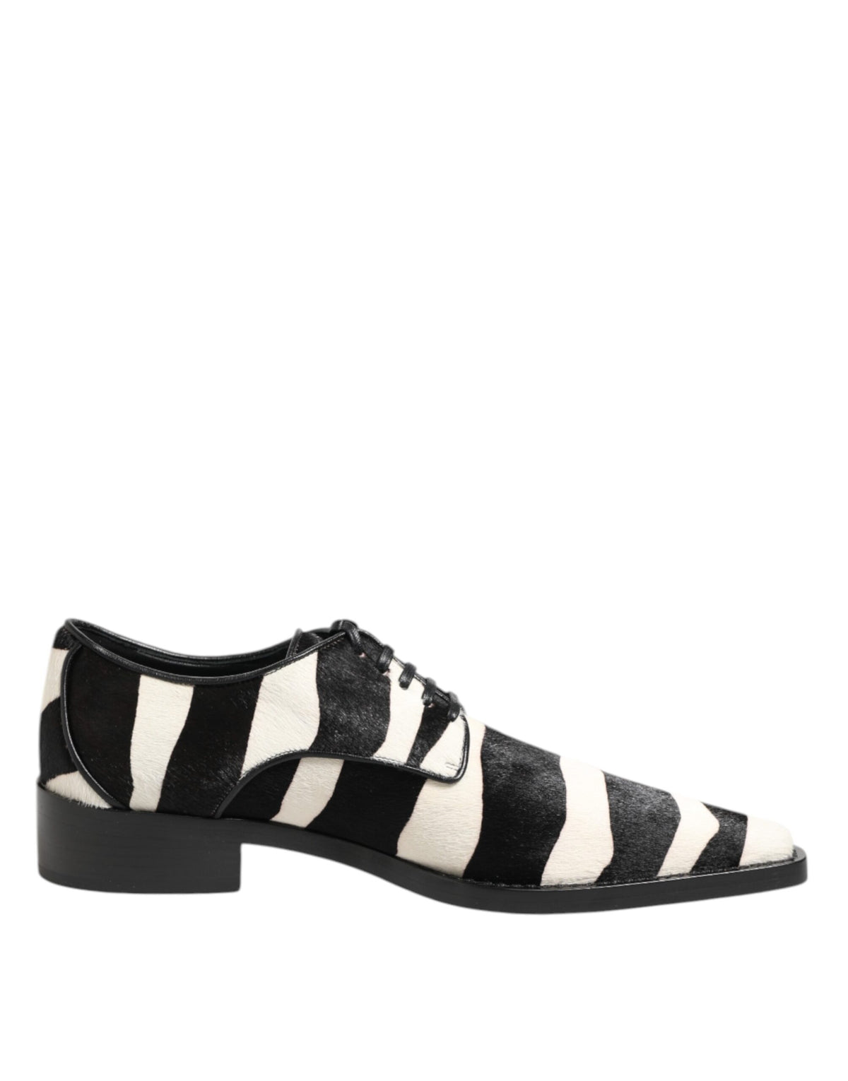 Dolce & Gabbana Black and White Zebra Pony Fur Derby Shoes