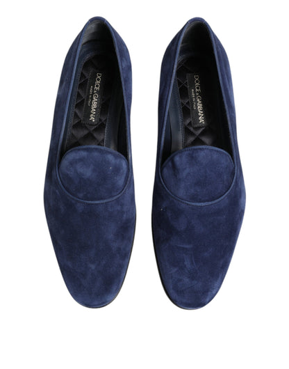 Dolce & Gabbana Blue Velvet DG Logo Loafers - Exclusively Tailored Elegance