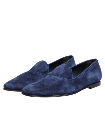Dolce & Gabbana Blue Velvet DG Logo Loafers - Exclusively Tailored Elegance