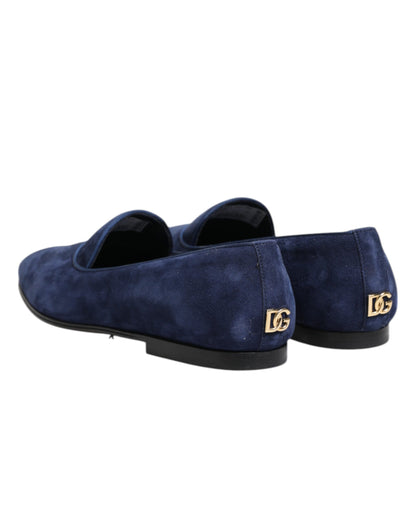 Dolce & Gabbana Blue Velvet DG Logo Loafers - Exclusively Tailored Elegance