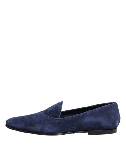 Dolce & Gabbana Blue Velvet DG Logo Loafers - Exclusively Tailored Elegance