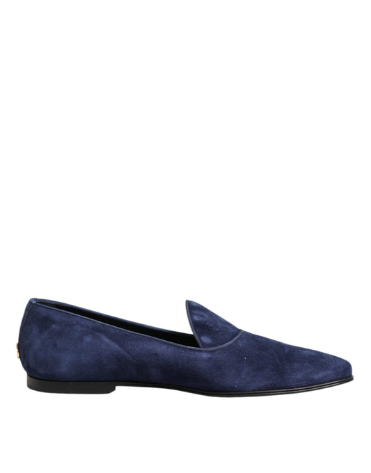 Dolce & Gabbana Blue Velvet DG Logo Loafers - Exclusively Tailored Elegance