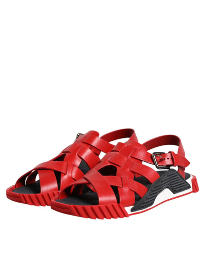 Dolce & Gabbana Red Black Leather Ankle Strap Sandals