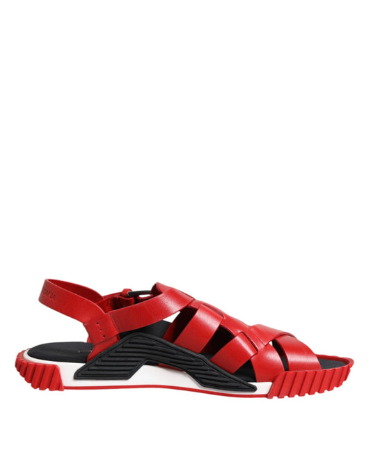 Dolce & Gabbana Red Black Leather Ankle Strap Sandals