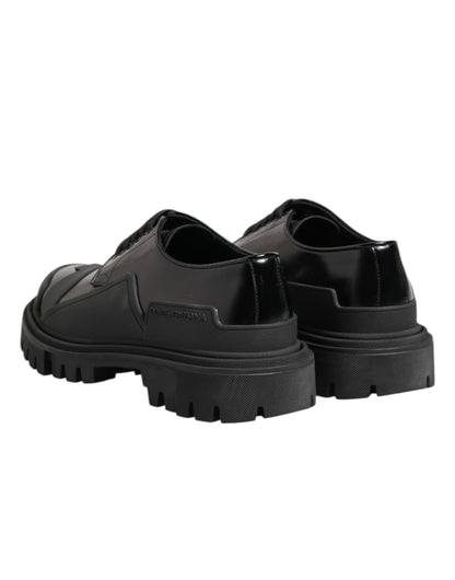 Dolce & Gabbana Black Patent Leather Trekking Derby Shoes