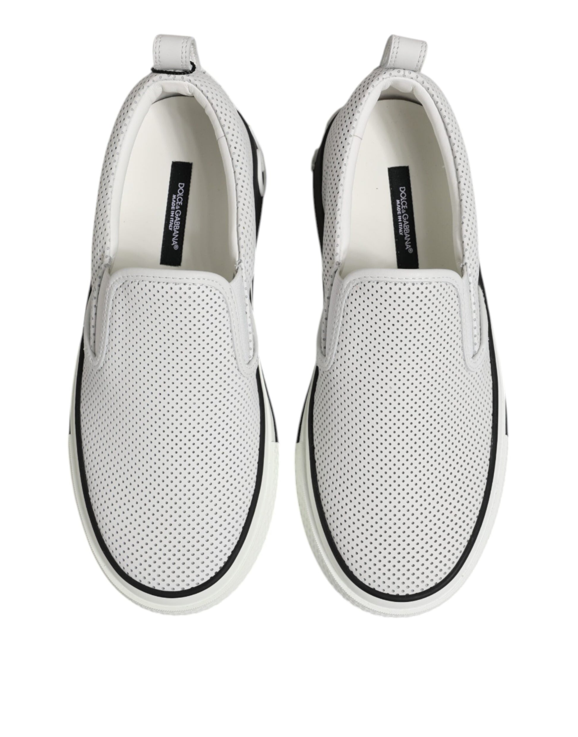 Dolce & Gabbana White Dotted Leather Slip On Men Sneakers