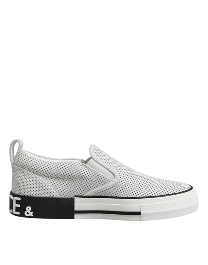 Dolce & Gabbana White Dotted Leather Slip On Men Sneakers