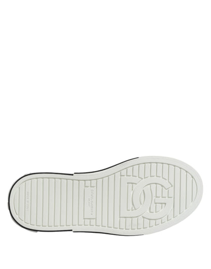 Dolce & Gabbana White Dotted Leather Slip On Men Sneakers
