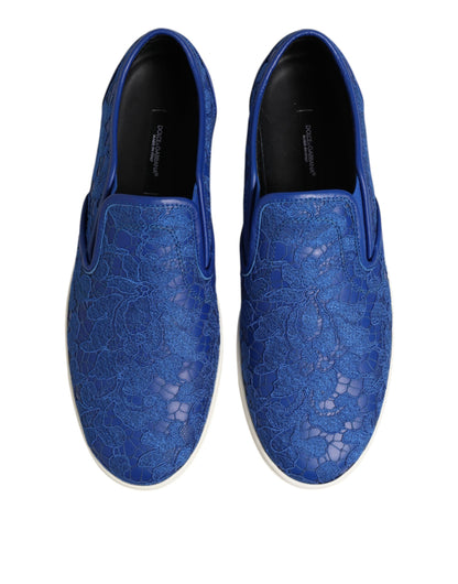 Dolce & Gabbana Blue Leather Lace Slip On Sneakers