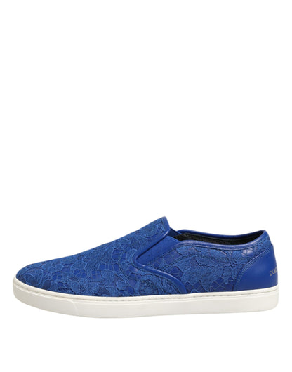 Dolce & Gabbana Blue Leather Lace Slip On Sneakers