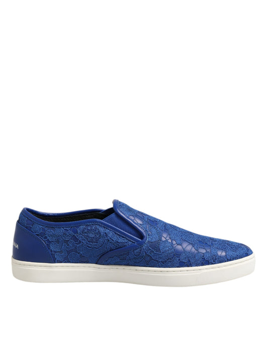 Dolce & Gabbana Blue Leather Lace Slip On Sneakers