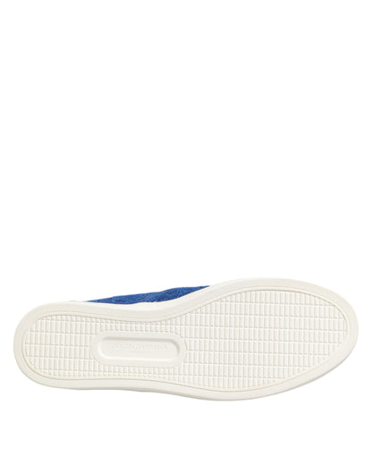 Dolce & Gabbana Blue Leather Lace Slip On Sneakers