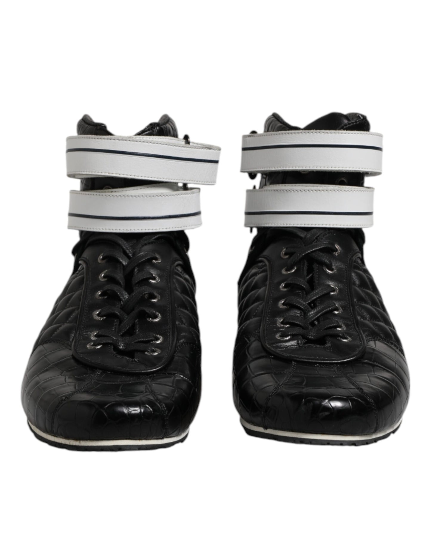 Dolce & Gabbana Black Quilted Leather Lace Up Sneakers