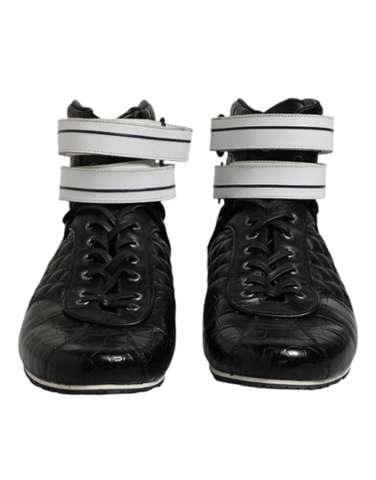 Dolce & Gabbana Black Quilted Leather Lace Up Sneakers