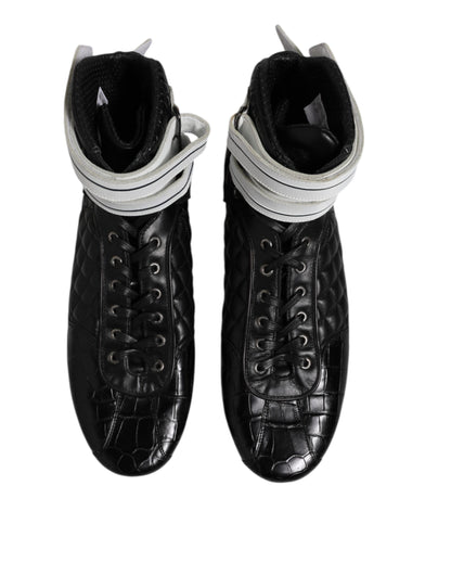 Dolce & Gabbana Black Quilted Leather Lace Up Sneakers