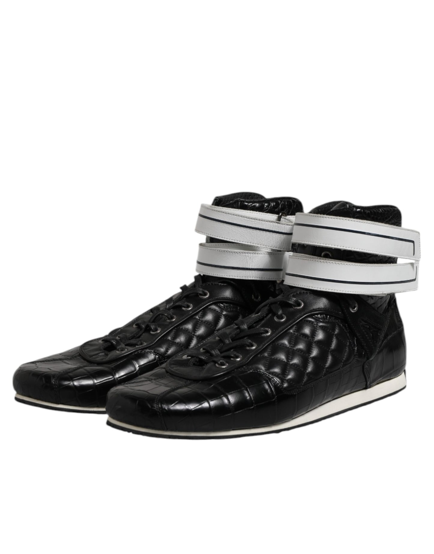 Dolce & Gabbana Black Quilted Leather Lace Up Sneakers