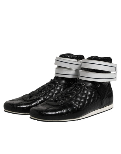 Dolce & Gabbana Black Quilted Leather Lace Up Sneakers