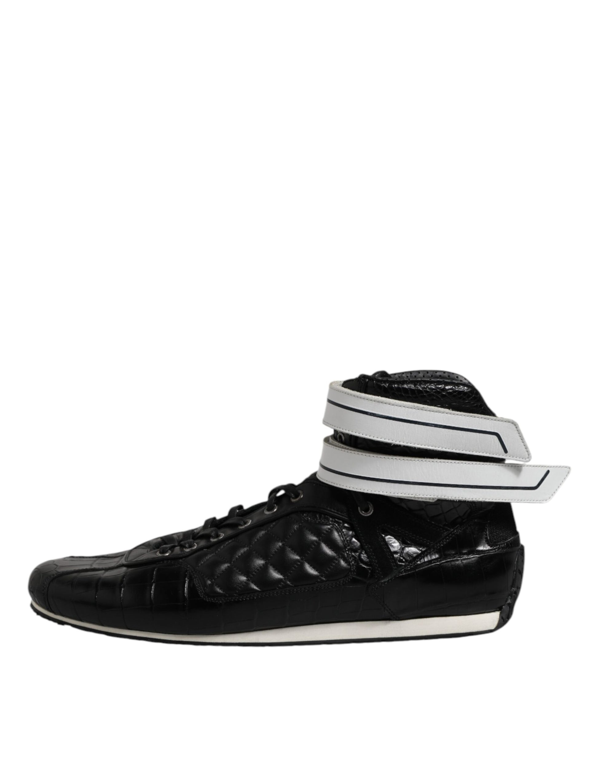 Dolce & Gabbana Black Quilted Leather Lace Up Sneakers