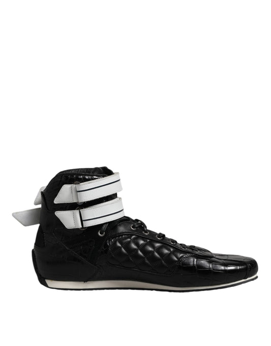 Dolce & Gabbana Black Quilted Leather Lace Up Sneakers
