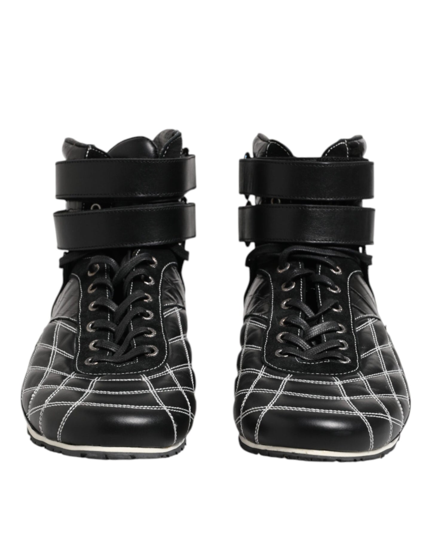 Dolce & Gabbana Black Quilted Leather Lace Up Sneakers