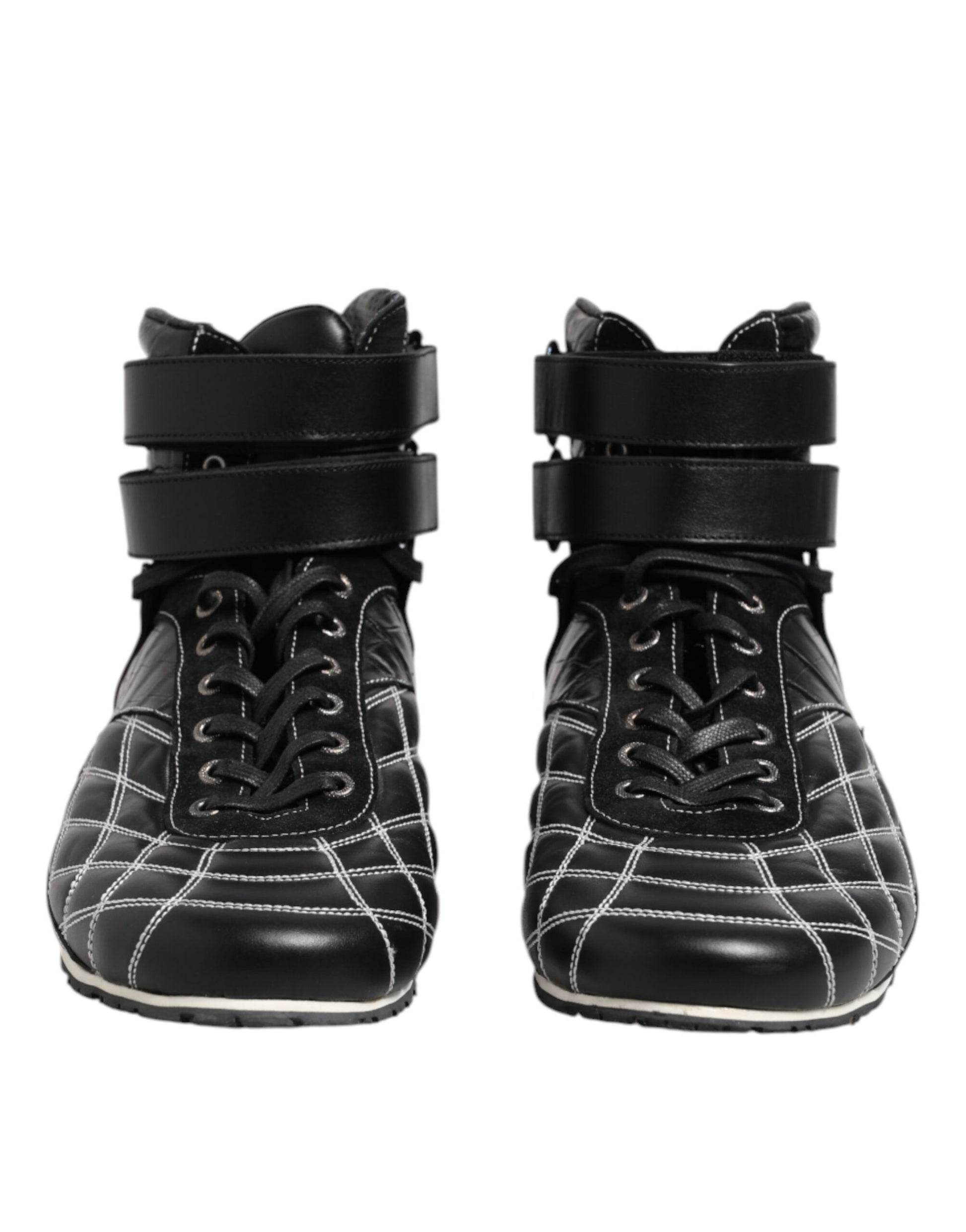 Dolce & Gabbana Black Quilted Leather Lace Up Sneakers