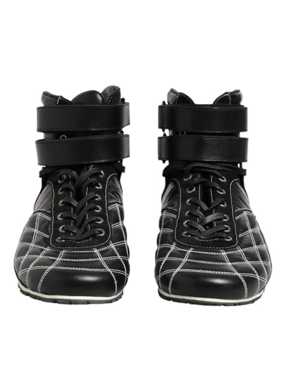 Dolce & Gabbana Black Quilted Leather Lace Up Sneakers