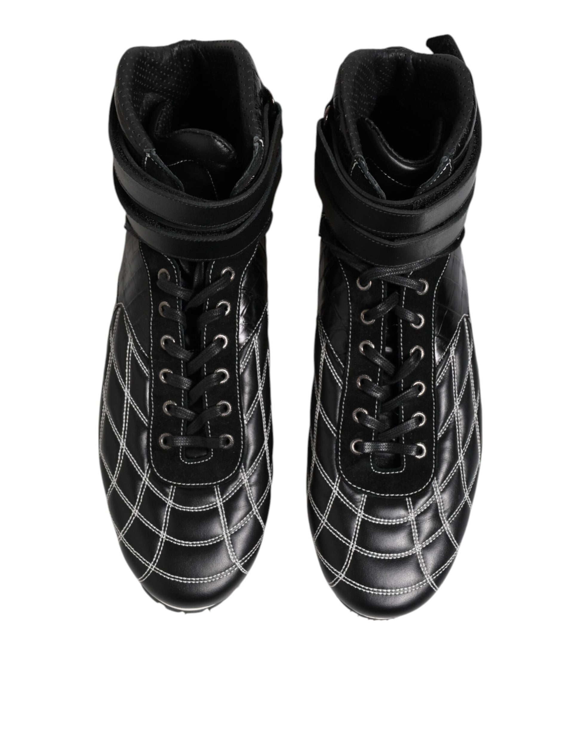 Dolce & Gabbana Black Quilted Leather Lace Up Sneakers