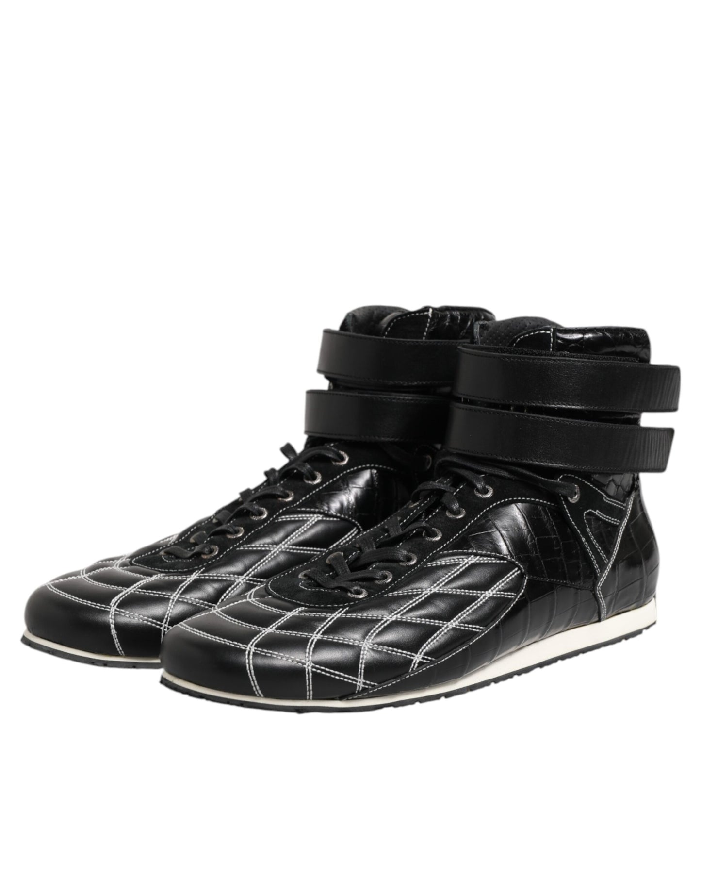 Dolce & Gabbana Black Quilted Leather Lace Up Sneakers