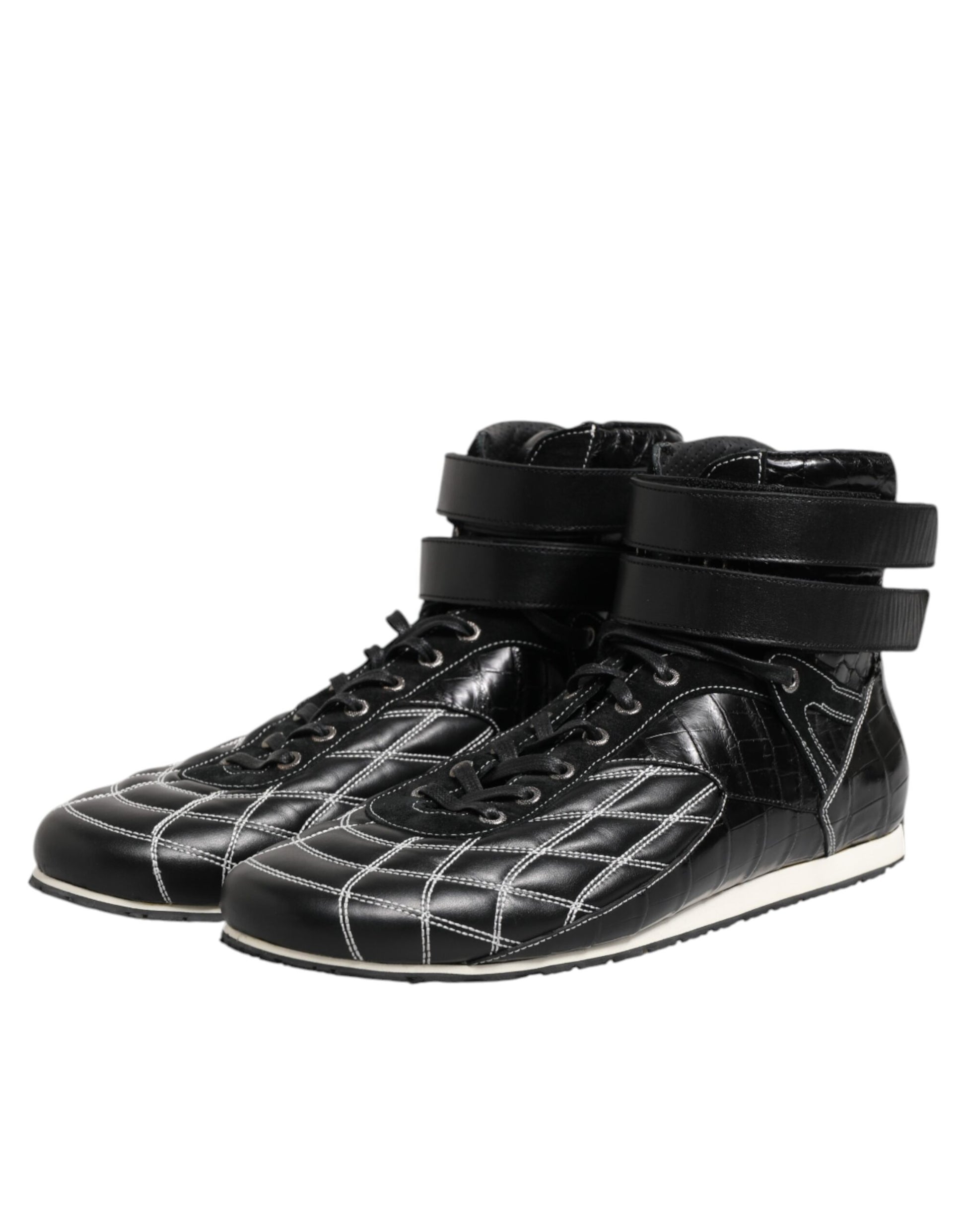 Dolce & Gabbana Black Quilted Leather Lace Up Sneakers