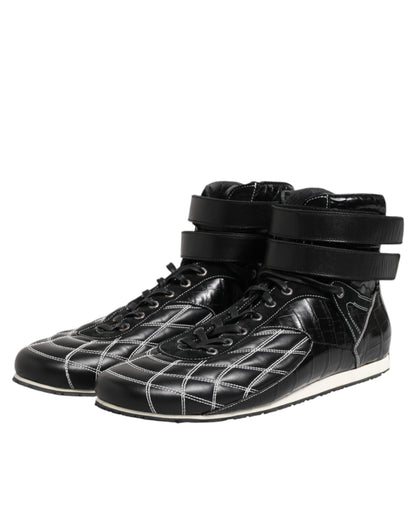 Dolce & Gabbana Black Quilted Leather Lace Up Sneakers