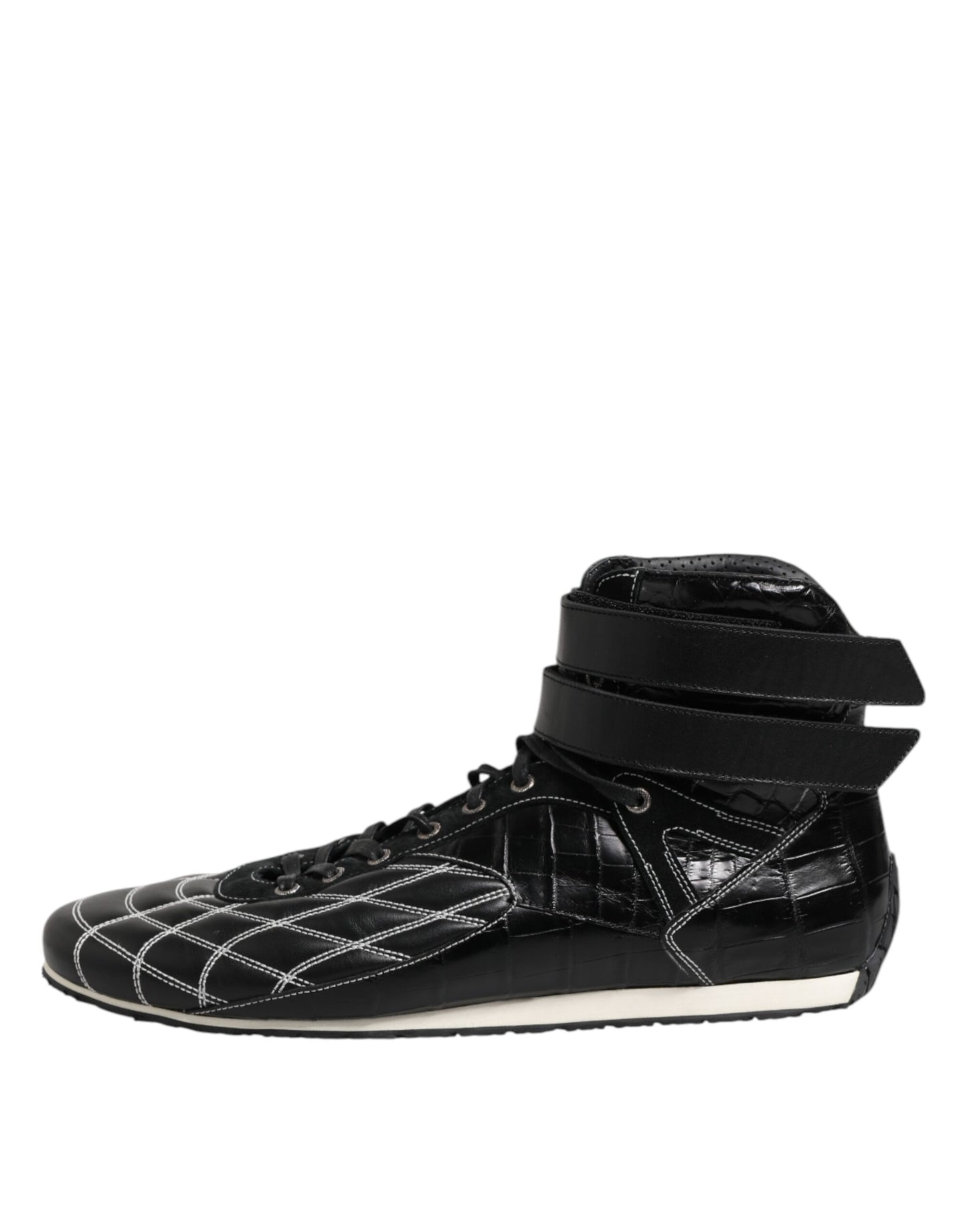 Dolce & Gabbana Black Quilted Leather Lace Up Sneakers