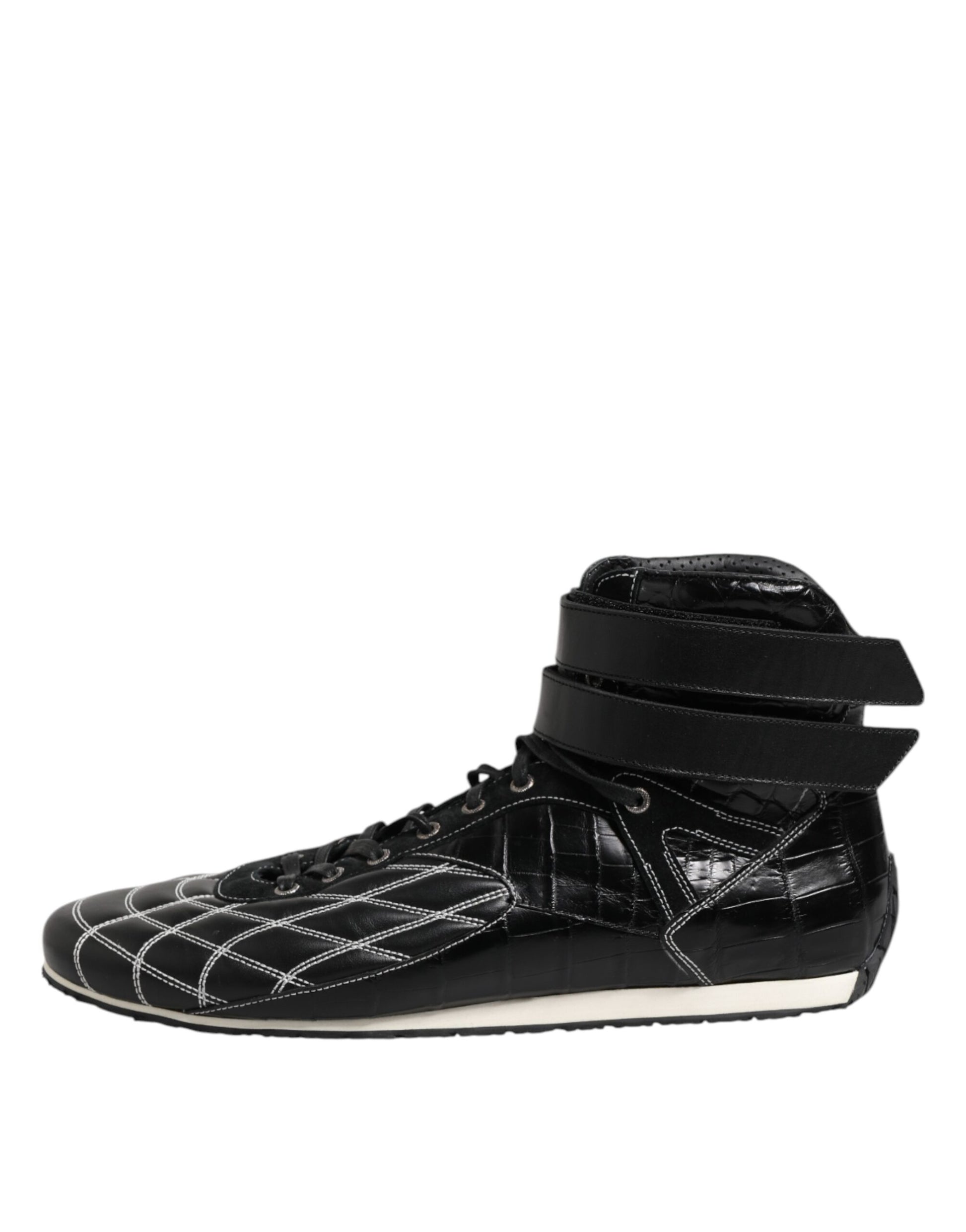 Dolce & Gabbana Black Quilted Leather Lace Up Sneakers