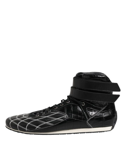 Dolce & Gabbana Black Quilted Leather Lace Up Sneakers