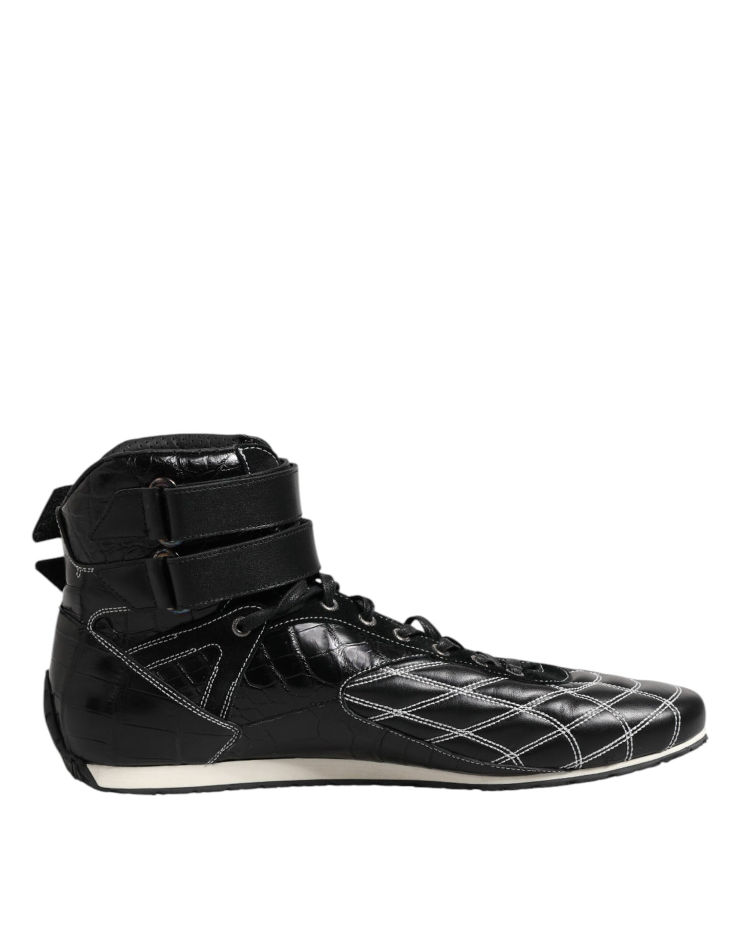 Dolce & Gabbana Black Quilted Leather Lace Up Sneakers