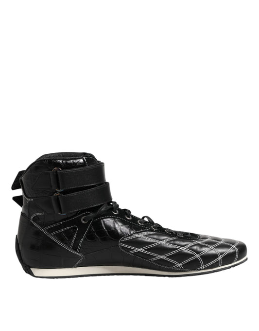Dolce & Gabbana Black Quilted Leather Lace Up Sneakers