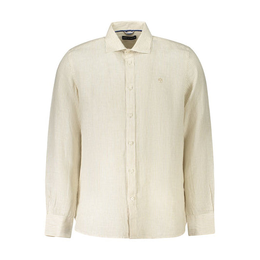 North Sails Beige Linen Shirt - Striped Long Sleeve with French Collar