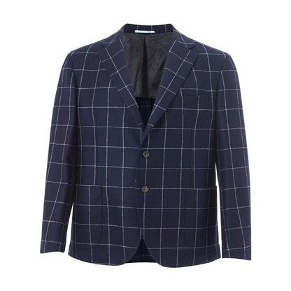 Malo Blue Wool Jacket with Contrasting Checks