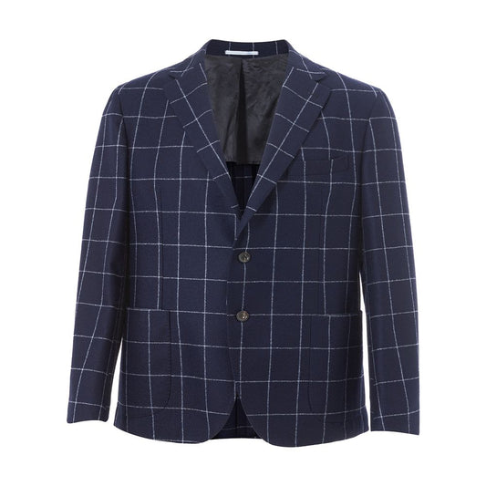 Malo Blue Wool Jacket with Contrasting Checks