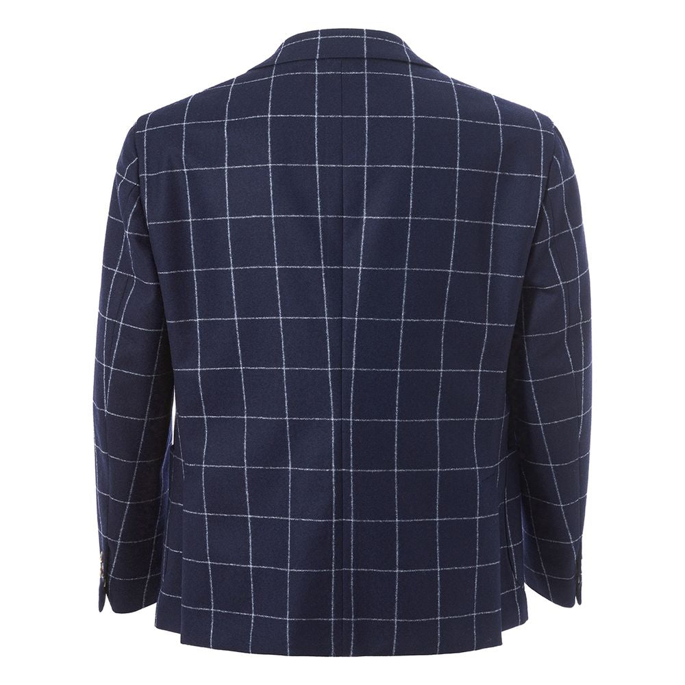 Malo Blue Wool Jacket with Contrasting Checks